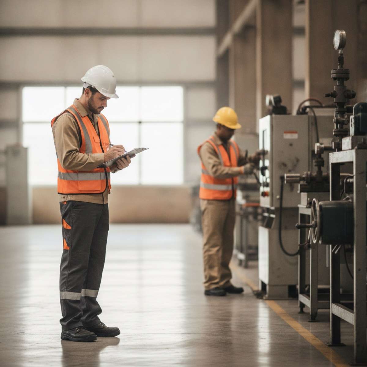 A safety professional observing a task and analyzing each step for hazards during a job hazard analysis